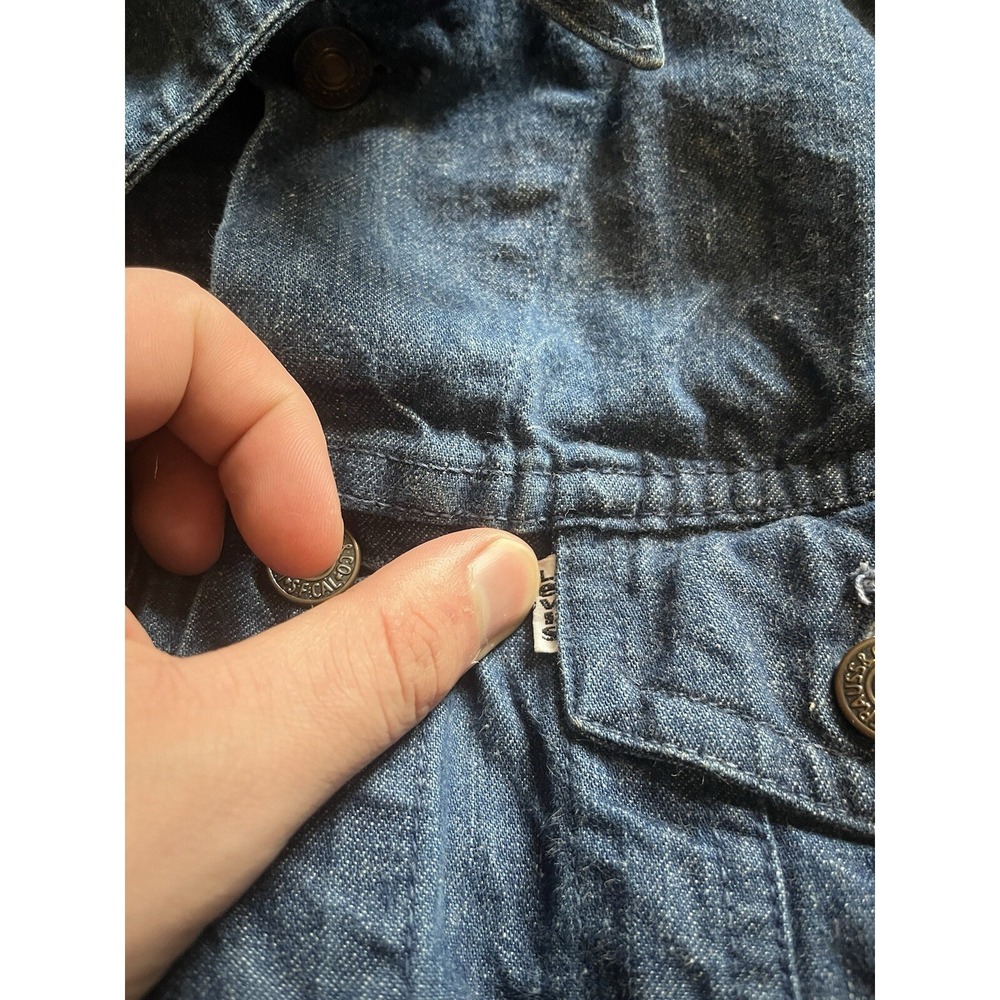 Vintage Levi's White Tab Slim Fit Indigo‎ Dark Wash Trucker Jacket Mens Small - Picture 3 of 9